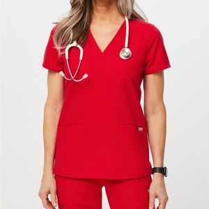 FIGS Casma 3 Pocket Scrub Top Red